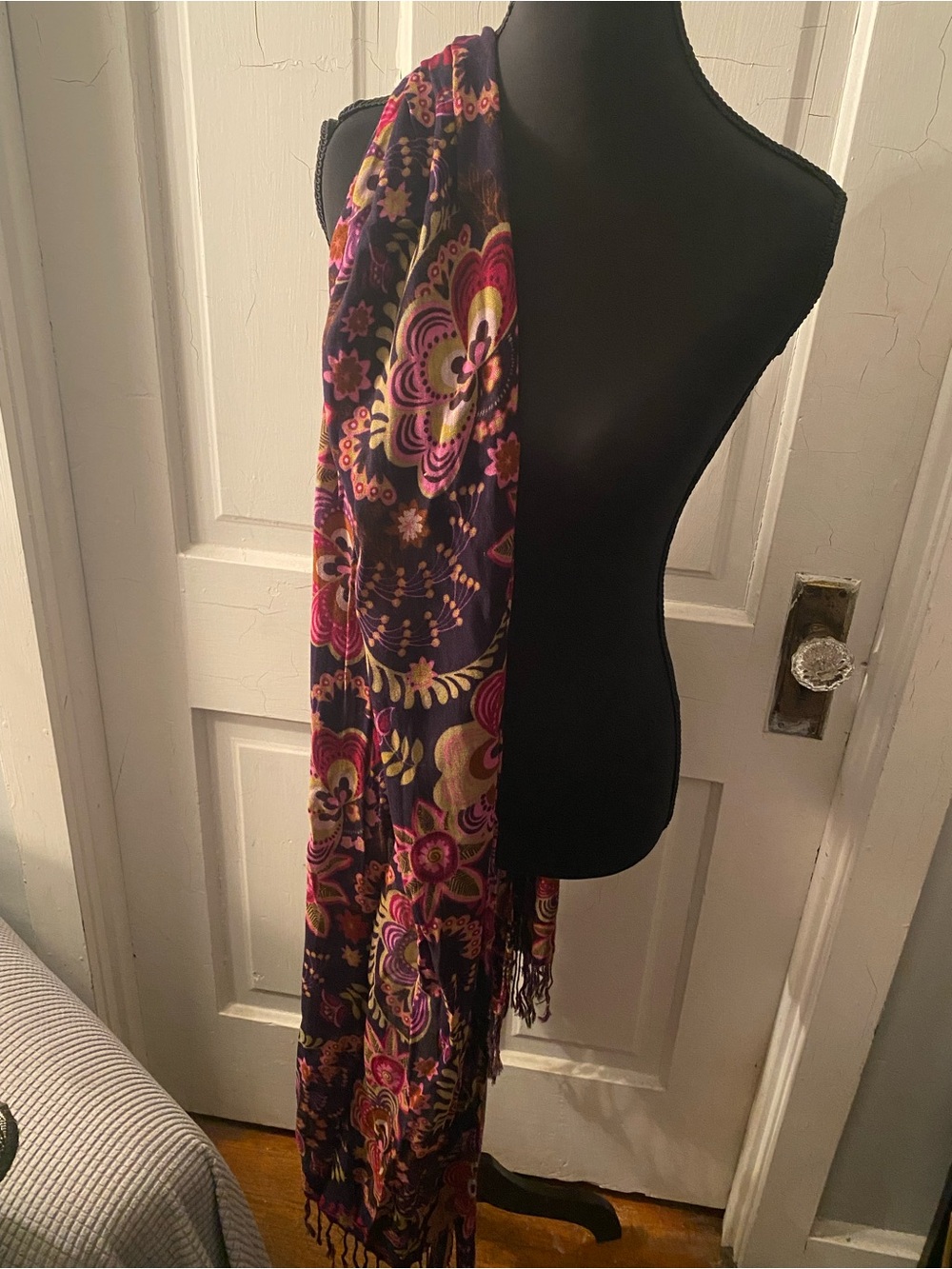 Women’s Floral Pattern Fringe Scarf - Purple Pink